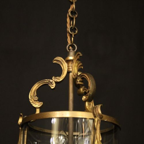 FRENCH SMALL GILDED BRASS TWIN LIGHT ANTIQUE LANTERN - ADDITIONAL PHOTO 4