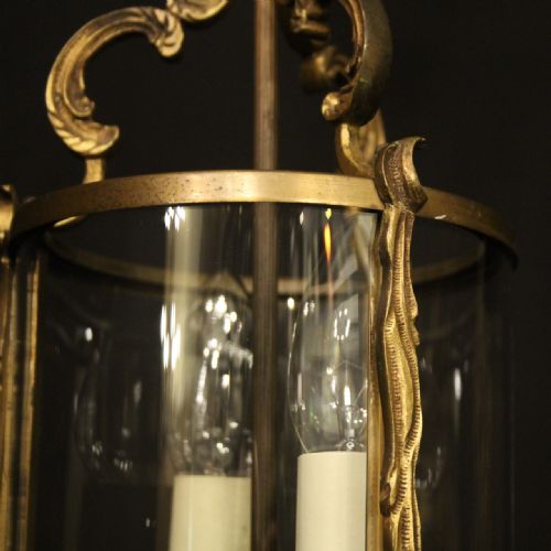 FRENCH SMALL GILDED BRASS TWIN LIGHT ANTIQUE LANTERN - ADDITIONAL PHOTO 5