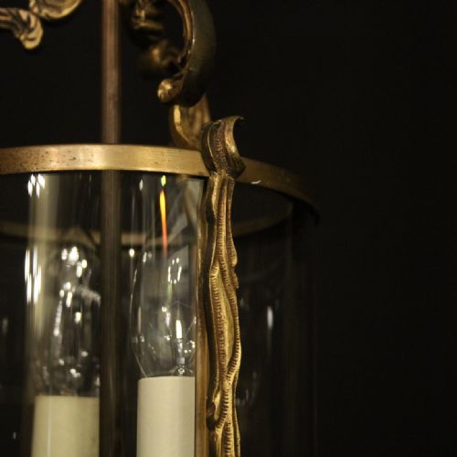 FRENCH SMALL GILDED BRASS TWIN LIGHT ANTIQUE LANTERN - ADDITIONAL PHOTO 6