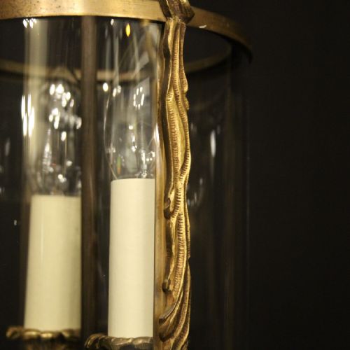 FRENCH SMALL GILDED BRASS TWIN LIGHT ANTIQUE LANTERN - ADDITIONAL PHOTO 7