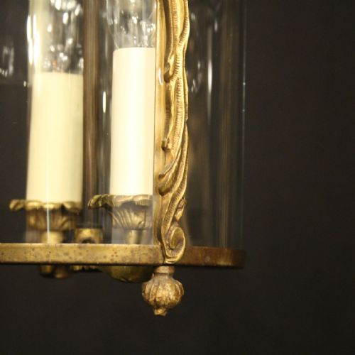 FRENCH SMALL GILDED BRASS TWIN LIGHT ANTIQUE LANTERN - ADDITIONAL PHOTO 8