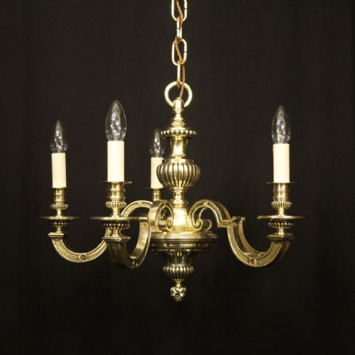 english brass 5 light antique chandelier - CATEGORY: ANTIQUE LIGHTING - DATED 1910