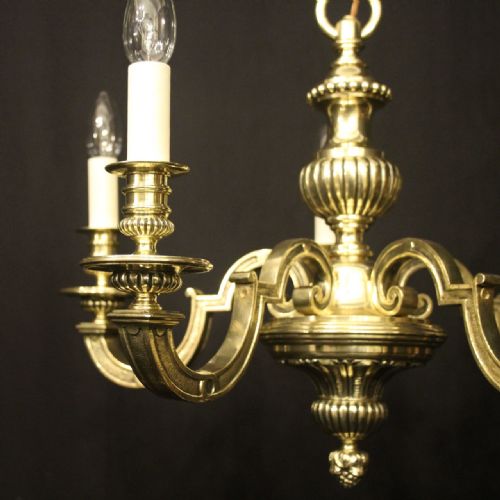 ENGLISH BRASS 5 LIGHT ANTIQUE CHANDELIER - ADDITIONAL PHOTO 1