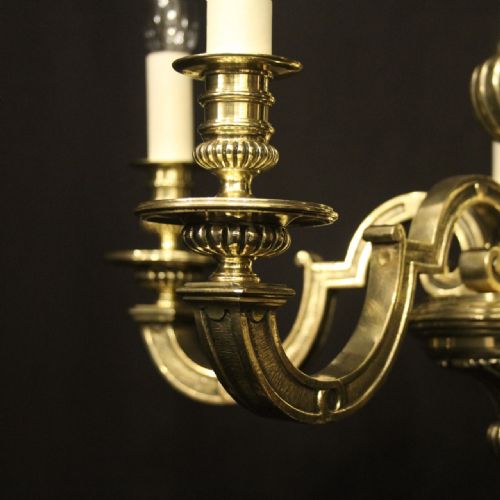 ENGLISH BRASS 5 LIGHT ANTIQUE CHANDELIER - ADDITIONAL PHOTO 2