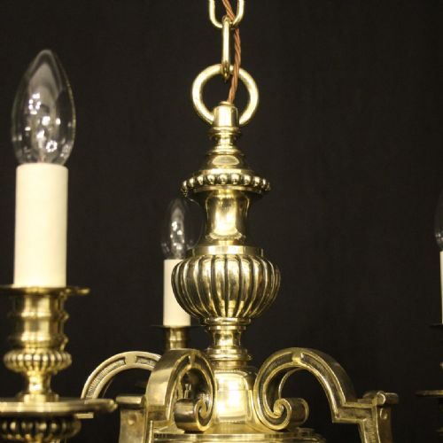 ENGLISH BRASS 5 LIGHT ANTIQUE CHANDELIER - ADDITIONAL PHOTO 3