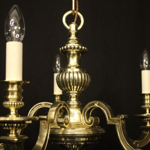 ENGLISH BRASS 5 LIGHT ANTIQUE CHANDELIER - ADDITIONAL PHOTO 4
