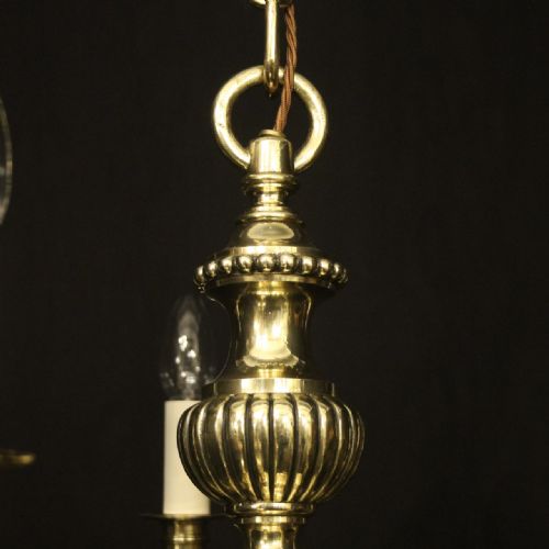 ENGLISH BRASS 5 LIGHT ANTIQUE CHANDELIER - ADDITIONAL PHOTO 5
