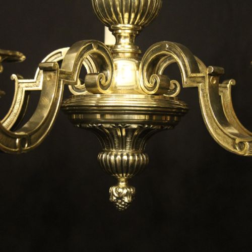ENGLISH BRASS 5 LIGHT ANTIQUE CHANDELIER - ADDITIONAL PHOTO 7