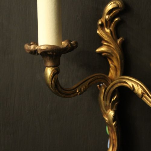 FRENCH SMALL PAIR OF GILDED ANTIQUE WALL LIGHTS - ADDITIONAL PHOTO 2