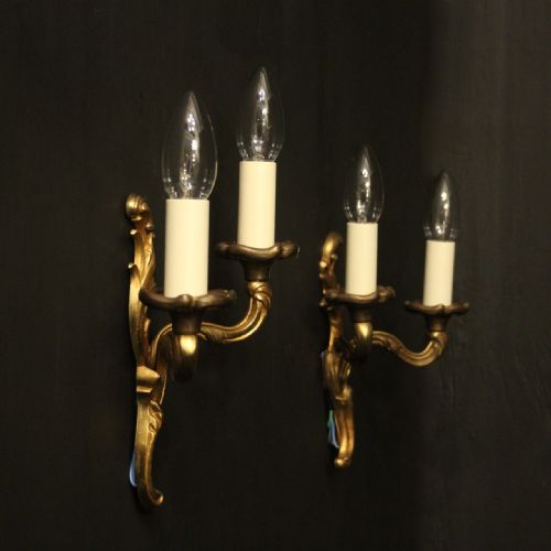 FRENCH SMALL PAIR OF GILDED ANTIQUE WALL LIGHTS - ADDITIONAL PHOTO 9