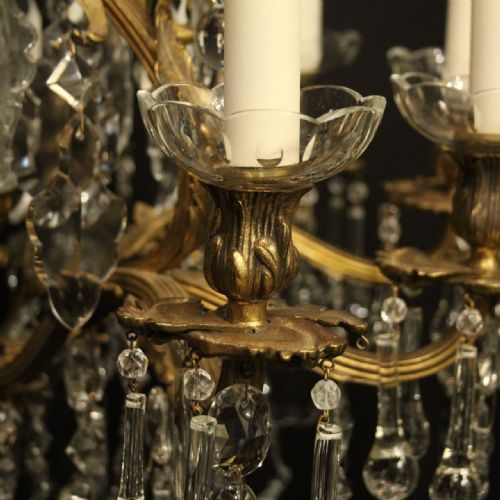 FRENCH QUALITY PAIR OF GILDED BRONZE CRYSTAL ANTIQUE CHANDELIERS - ADDITIONAL PHOTO 3