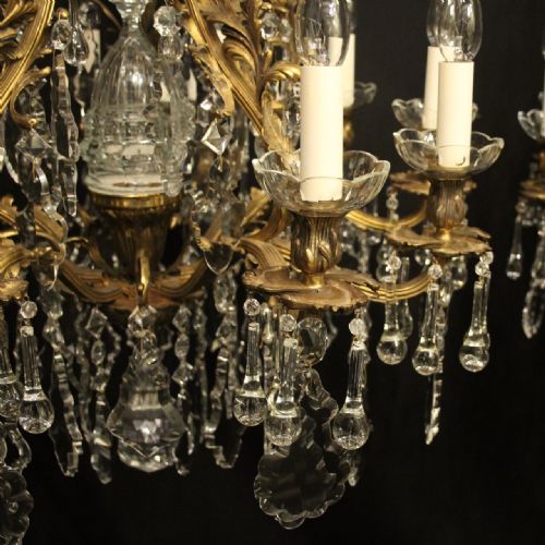 FRENCH QUALITY PAIR OF GILDED BRONZE CRYSTAL ANTIQUE CHANDELIERS - ADDITIONAL PHOTO 4