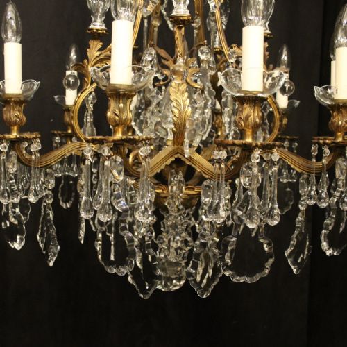 FRENCH QUALITY PAIR OF GILDED BRONZE CRYSTAL ANTIQUE CHANDELIERS - ADDITIONAL PHOTO 5