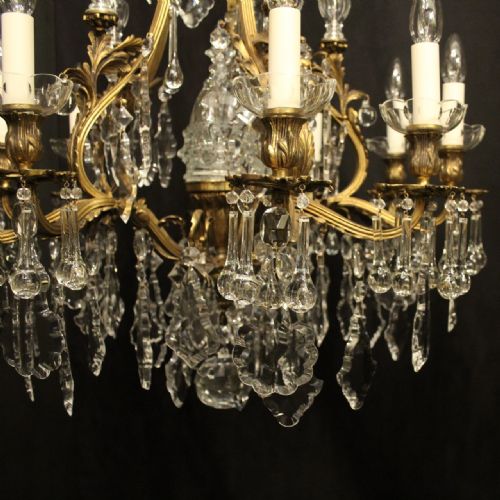 FRENCH QUALITY PAIR OF GILDED BRONZE CRYSTAL ANTIQUE CHANDELIERS - ADDITIONAL PHOTO 6