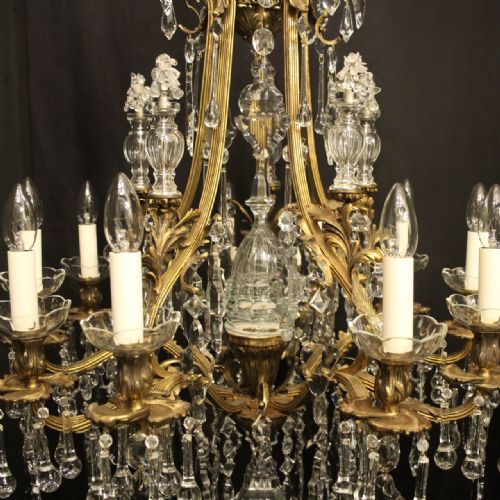 FRENCH QUALITY PAIR OF GILDED BRONZE CRYSTAL ANTIQUE CHANDELIERS - ADDITIONAL PHOTO 7