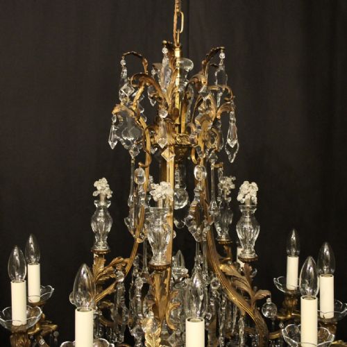 FRENCH QUALITY PAIR OF GILDED BRONZE CRYSTAL ANTIQUE CHANDELIERS - ADDITIONAL PHOTO 8