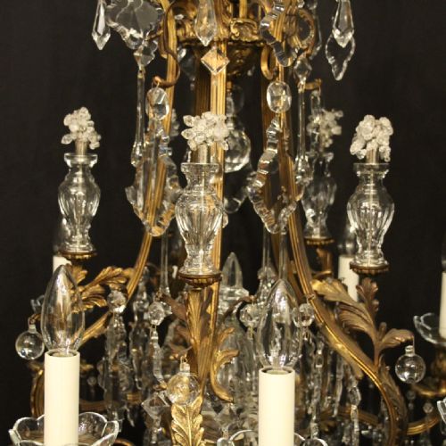 FRENCH QUALITY PAIR OF GILDED BRONZE CRYSTAL ANTIQUE CHANDELIERS - ADDITIONAL PHOTO 9
