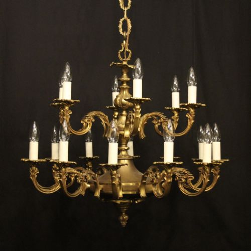 french gilded brass 18 light antique chandelier - CATEGORY: ANTIQUE LIGHTING - DATED 1930
