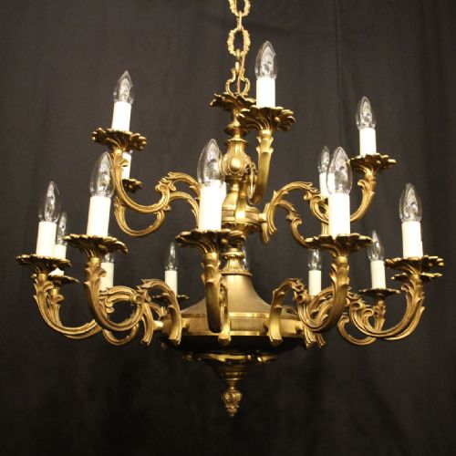 FRENCH GILDED BRASS 18 LIGHT ANTIQUE CHANDELIER - ADDITIONAL PHOTO 3