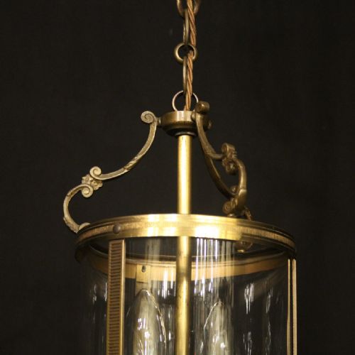 FRENCH GILDED BRASS TWIN LIGHT ANTIQUE LANTERN - ADDITIONAL PHOTO 3