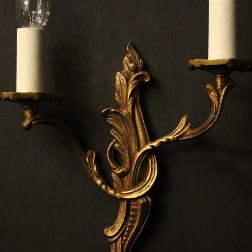 FRENCH PAIR OF GILDED ANTIQUE WALL LIGHTS - ADDITIONAL PHOTO 2