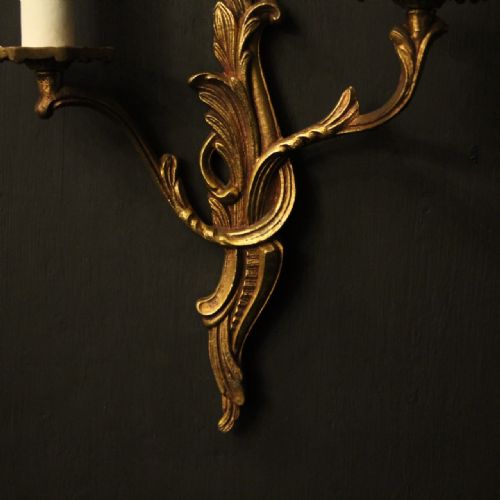 FRENCH PAIR OF GILDED ANTIQUE WALL LIGHTS - ADDITIONAL PHOTO 4