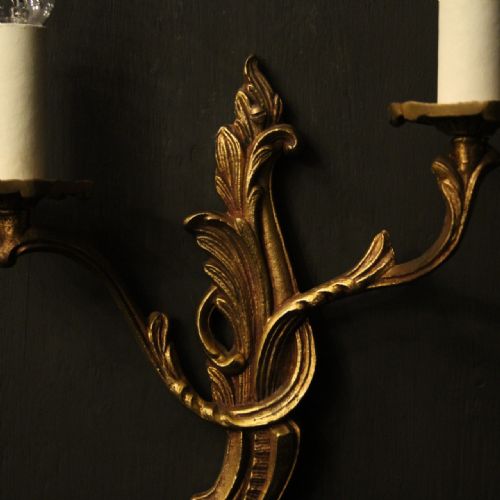 FRENCH PAIR OF GILDED ANTIQUE WALL LIGHTS - ADDITIONAL PHOTO 5