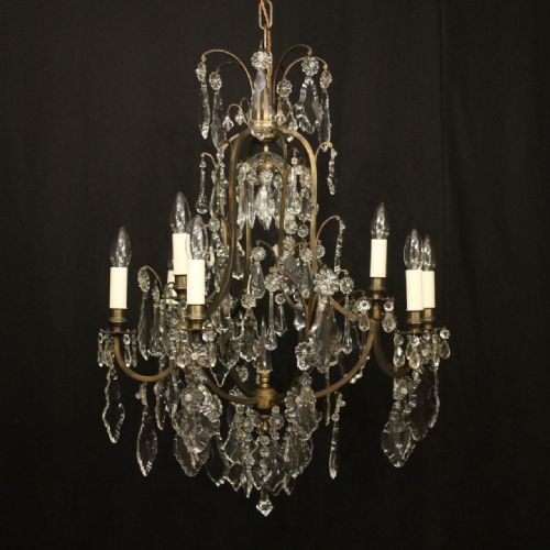 french gilded 9 light antique crystal chandelier - CATEGORY: ANTIQUE LIGHTING - DATED 19TH CENTURY