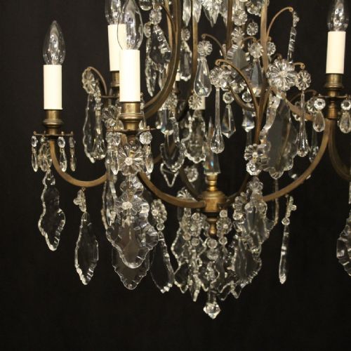 FRENCH GILDED 9 LIGHT ANTIQUE CRYSTAL CHANDELIER - ADDITIONAL PHOTO 1