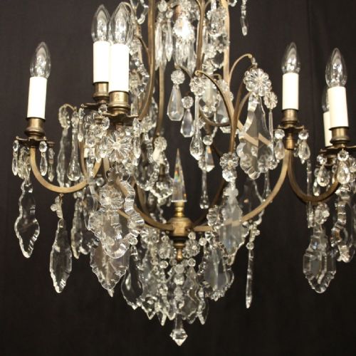 FRENCH GILDED 9 LIGHT ANTIQUE CRYSTAL CHANDELIER - ADDITIONAL PHOTO 2