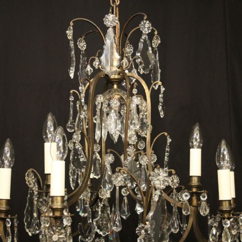 FRENCH GILDED 9 LIGHT ANTIQUE CRYSTAL CHANDELIER - ADDITIONAL PHOTO 3