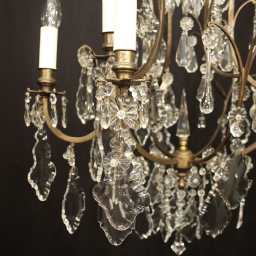 FRENCH GILDED 9 LIGHT ANTIQUE CRYSTAL CHANDELIER - ADDITIONAL PHOTO 4