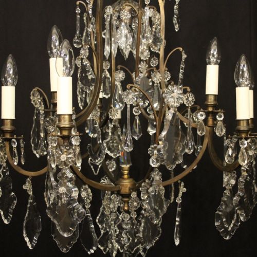 FRENCH GILDED 9 LIGHT ANTIQUE CRYSTAL CHANDELIER - ADDITIONAL PHOTO 5