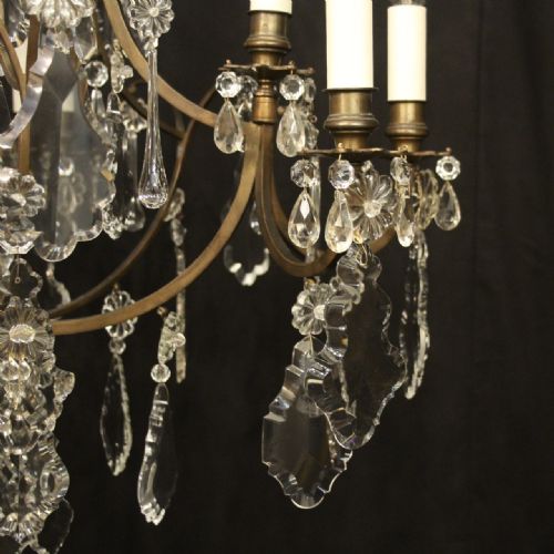 FRENCH GILDED 9 LIGHT ANTIQUE CRYSTAL CHANDELIER - ADDITIONAL PHOTO 6