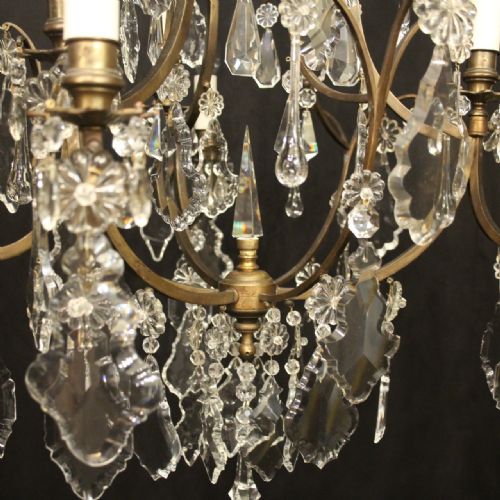 FRENCH GILDED 9 LIGHT ANTIQUE CRYSTAL CHANDELIER - ADDITIONAL PHOTO 7