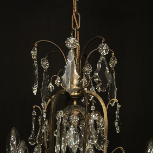 FRENCH GILDED 9 LIGHT ANTIQUE CRYSTAL CHANDELIER - ADDITIONAL PHOTO 8