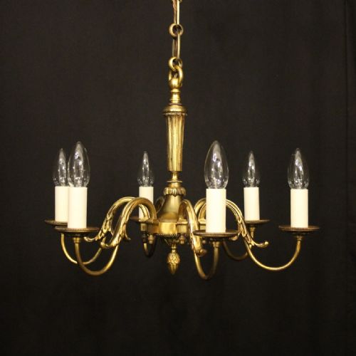 french gilded brass 6 light antique chandelier - CATEGORY: ANTIQUE LIGHTING - DATED 1920