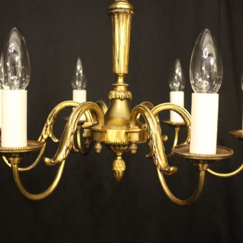 FRENCH GILDED BRASS 6 LIGHT ANTIQUE CHANDELIER - ADDITIONAL PHOTO 1