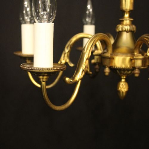FRENCH GILDED BRASS 6 LIGHT ANTIQUE CHANDELIER - ADDITIONAL PHOTO 2