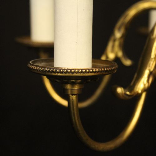 FRENCH GILDED BRASS 6 LIGHT ANTIQUE CHANDELIER - ADDITIONAL PHOTO 3