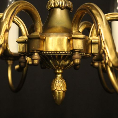 FRENCH GILDED BRASS 6 LIGHT ANTIQUE CHANDELIER - ADDITIONAL PHOTO 4