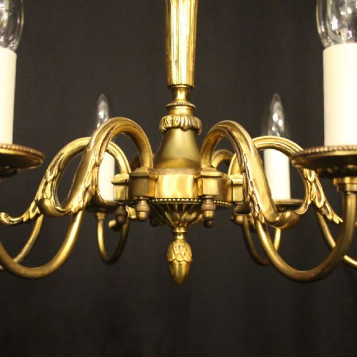 FRENCH GILDED BRASS 6 LIGHT ANTIQUE CHANDELIER - ADDITIONAL PHOTO 5