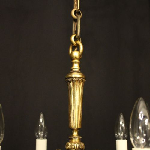 FRENCH GILDED BRASS 6 LIGHT ANTIQUE CHANDELIER - ADDITIONAL PHOTO 6