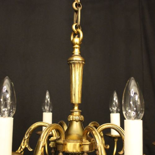 FRENCH GILDED BRASS 6 LIGHT ANTIQUE CHANDELIER - ADDITIONAL PHOTO 7
