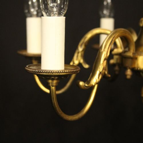 FRENCH GILDED BRASS 6 LIGHT ANTIQUE CHANDELIER - ADDITIONAL PHOTO 8