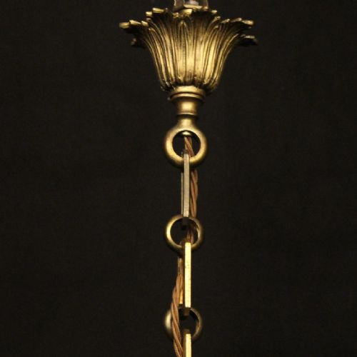 FRENCH GILDED BRASS 6 LIGHT ANTIQUE CHANDELIER - ADDITIONAL PHOTO 9