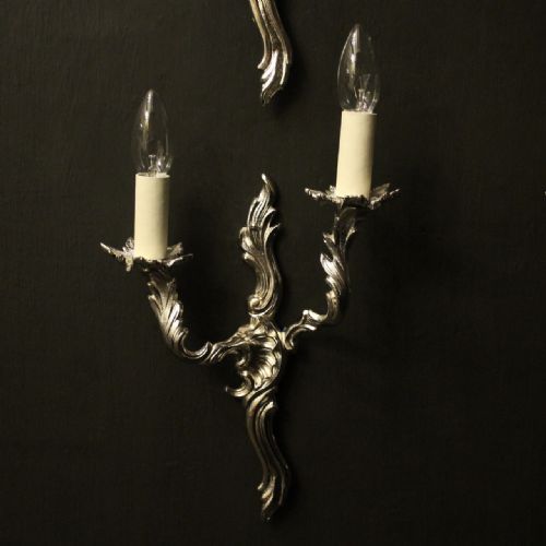 FRENCH SET OF 4 NICKEL TWIN ARM ANTIQUE WALL LIGHTS - ADDITIONAL PHOTO 1