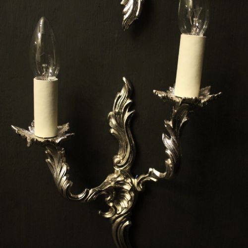FRENCH SET OF 4 NICKEL TWIN ARM ANTIQUE WALL LIGHTS - ADDITIONAL PHOTO 2