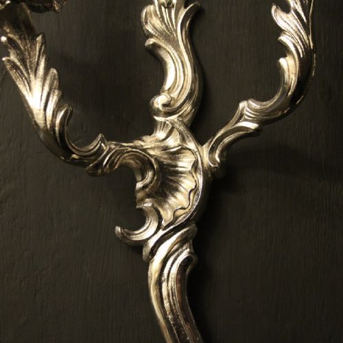 FRENCH SET OF 4 NICKEL TWIN ARM ANTIQUE WALL LIGHTS - ADDITIONAL PHOTO 3