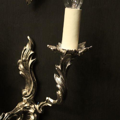 FRENCH SET OF 4 NICKEL TWIN ARM ANTIQUE WALL LIGHTS - ADDITIONAL PHOTO 4